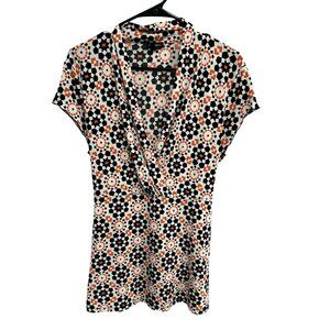 Nine West Womens Geometric Print Wrap Top Black Orange White Size Large